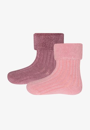 Twee paar geribde sokken in verschillende tinten roze, met een zachte, gestructureerde boord die een warme en gezellige uitstraling biedt.