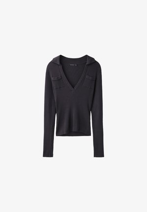 Stradivarius, POLO COLLAR KNIT JUMPER WITH POCKETS - Pullover - mottled dark grey