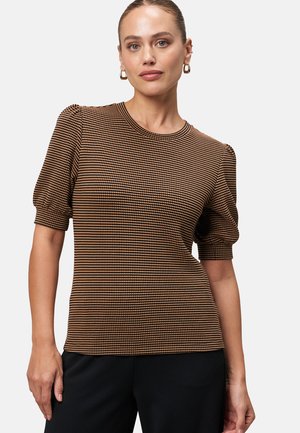 STRUKTUR MIT KURZEN PUFFÄRMELN - Print T-shirt - blackcamel
