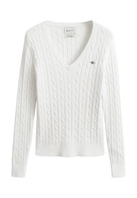 CABLE V NECK - Pullover - eggshell