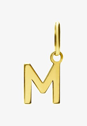 Pendentif lettre "M" en or avec une surface lisse et polie et une boucle simple pour fixation. Design minimaliste mettant en valeur la forme de la lettre.