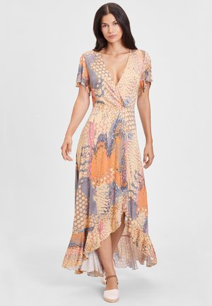 Maxikleid - orange-blau-bedruckt