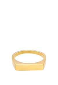 Goldfarbener rechteckiger Ring mit einer glatten Oberfläche und einem konischen Design. Auf der Innenseite des Bandes mit "925" für Sterling-Silber gekennzeichnet.