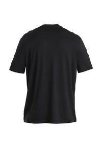 Black short-sleeve t-shirt featuring a round neck design, made from soft fabric with a smooth texture. No visible patterns or accents.
