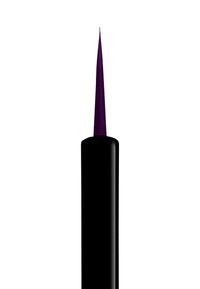 Eyeliner liquido con un corpo cilindrico nero lucido, dotato di un applicatore lungo e appuntito di colore viola scuro.