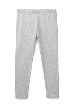 Leggings grigi realizzati in tessuto morbido, con una superficie liscia, una vita elastica e un logo discreto sulla gamba.
