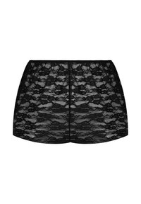 Μαύρο δαντελένιο σορτς με λουλουδένιο σχέδιο, ελαστική μέση και απαλό ύφασμα, σχεδιασμένο για άνεση και διαπνοή.