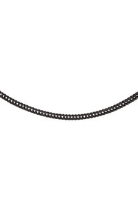 Collana in metallo nero con design intrecciato, caratterizzata da anelli interconnessi per una maggiore durata, texture liscia e una finitura elegante.