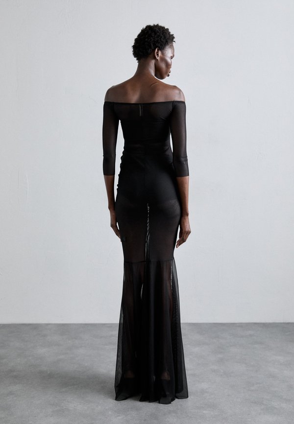 OFF SHOULDER SHIRRED FRONT FISHTAIL GOWN - Occasion wear3