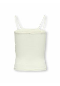 Camisole blanche ajustée avec des fines bretelles et un tissu lisse et extensible. Lignes épurées sans motifs ou accents visibles.