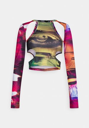 LONG SLEEVE WITH YOKE AND SIDE CUT OUTS WARP EYE PRINT - Top s dlouhým rukávem - multi