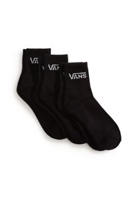 Sorte bomuldscrew sokker med ribbede manchetter og hvid "VANS" logo. Sæt med tre par, glat tekstur og standard form.