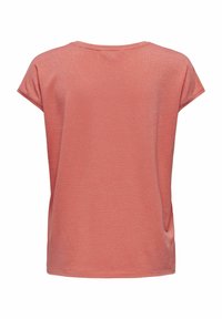 Korte mouwen, koralen roze top met een gestructureerde oppervlakte en een subtiele glans, met een ronde halslijn en een ontspannen pasvorm.