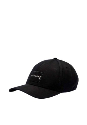 Cappellino da baseball nero con corona arrotondata e visiera curva. Presenta una toppa logo rettangolare bianca con la scritta "RICHMOND". Realizzato in tessuto testurizzato.