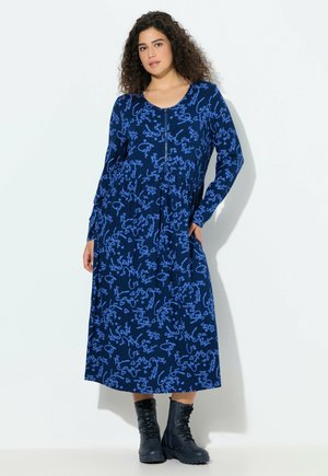 MIDI SCHRIFTDRUCK A-LINIE RUNDHALS LANGARM - Trikoomekko - dark blue