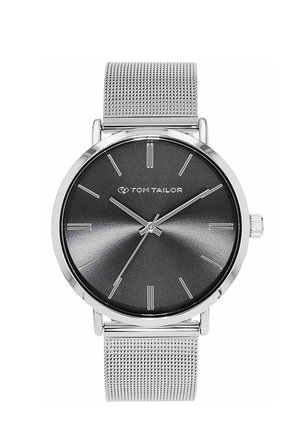 Silver mesh strap wristwatch with black gradient dial, minimalist hour markers, and silver hands showing 10:09:37.