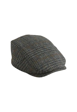 Ravna tweed kapa sa karo uzorkom u nijansama sive, smeđe i zelene boje, blago zakrivljeni prednji rub.