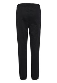 Zwarte casual broek met elastische tailleband en boorden, rechte pasvorm, geschikt voor dagelijks gebruik.