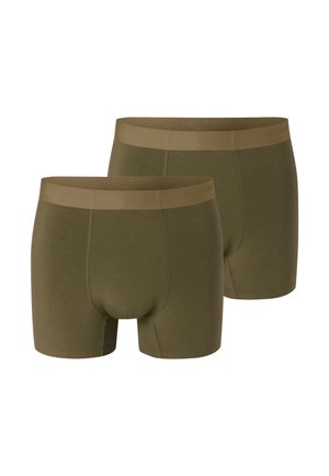 Due paia di boxer da uomo color verde oliva con elastici in vita coordinati, con logo discreto sul lato sinistro.
