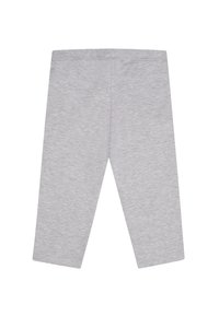 Lichtgrijze leggings van zacht, rekbaar materiaal. Eenvoudig ontwerp met een elastische tailleband en een rechte, enkellange snit. Geen patronen.