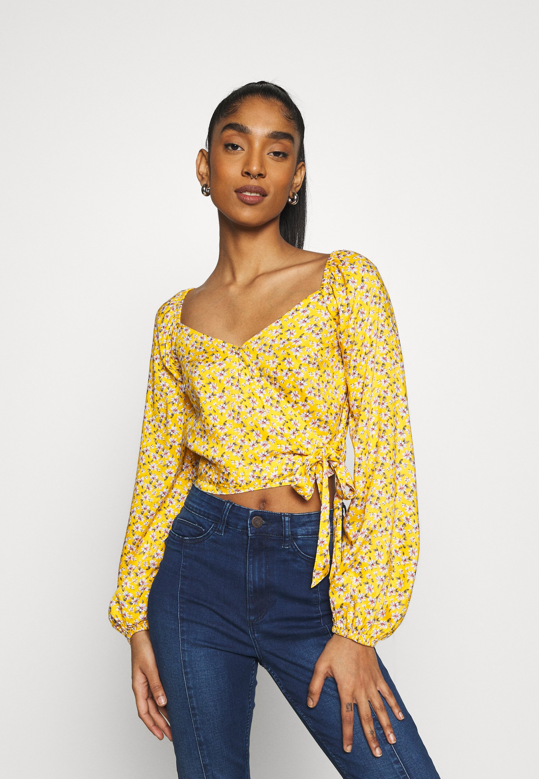 yellow floral blouse