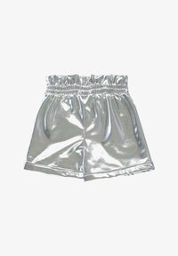 Zilveren metallic shorts met een smock tailleband, een gladde textuur en omgeslagen zomen, met een ontspannen pasvorm voor extra comfort.