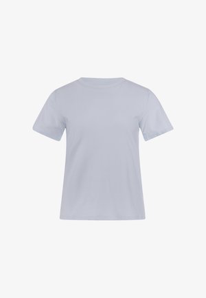 Schlichtes hellgraues T-Shirt mit kurzen Ärmeln, flach auf weißem Hintergrund liegend, von vorne gezeigt, ohne sichtbare Logos oder Designs.