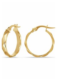 Guldtonade, vridna hängörhängen med en slät finish. Designen har en säker låsbackförslutning för enkel användning.