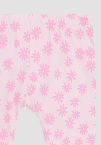 Rosa Leggings aus weicher Baumwolle, mit einem wiederholten Blumenmuster mit weißen Mittelpunkten. Elastischer Bund für zusätzlichen Komfort.