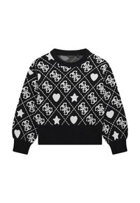 Maglione bianco e nero con motivo a diamante, decorato con cuori e stelle, con collo e polsini a coste e un design cropped.