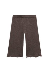 Ruske neulottu shortsit, joissa on lyhennetty malli, reunassa röyhelö ja leveä vyötärö. Pehmeä tuntuma ja rento tyyli.