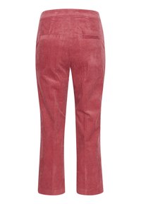 Rode corduroy broek met een rechte pijp, voorzien van een textuur en twee achterzakken.