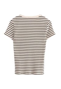 Ribbede kortærmede t-shirt med skiftende sorte og hvide vandrette striber, rund halsudskæring og tætsiddende pasform.