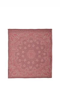 Bandana quadrato di rosa polveroso con intricate rifiniture paisley e floreali in tonalità di rosa più chiare.