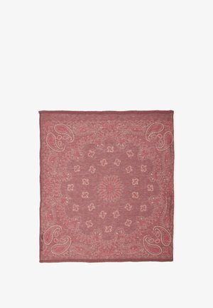 Bandana quadrato di rosa polveroso con intricate rifiniture paisley e floreali in tonalità di rosa più chiare.