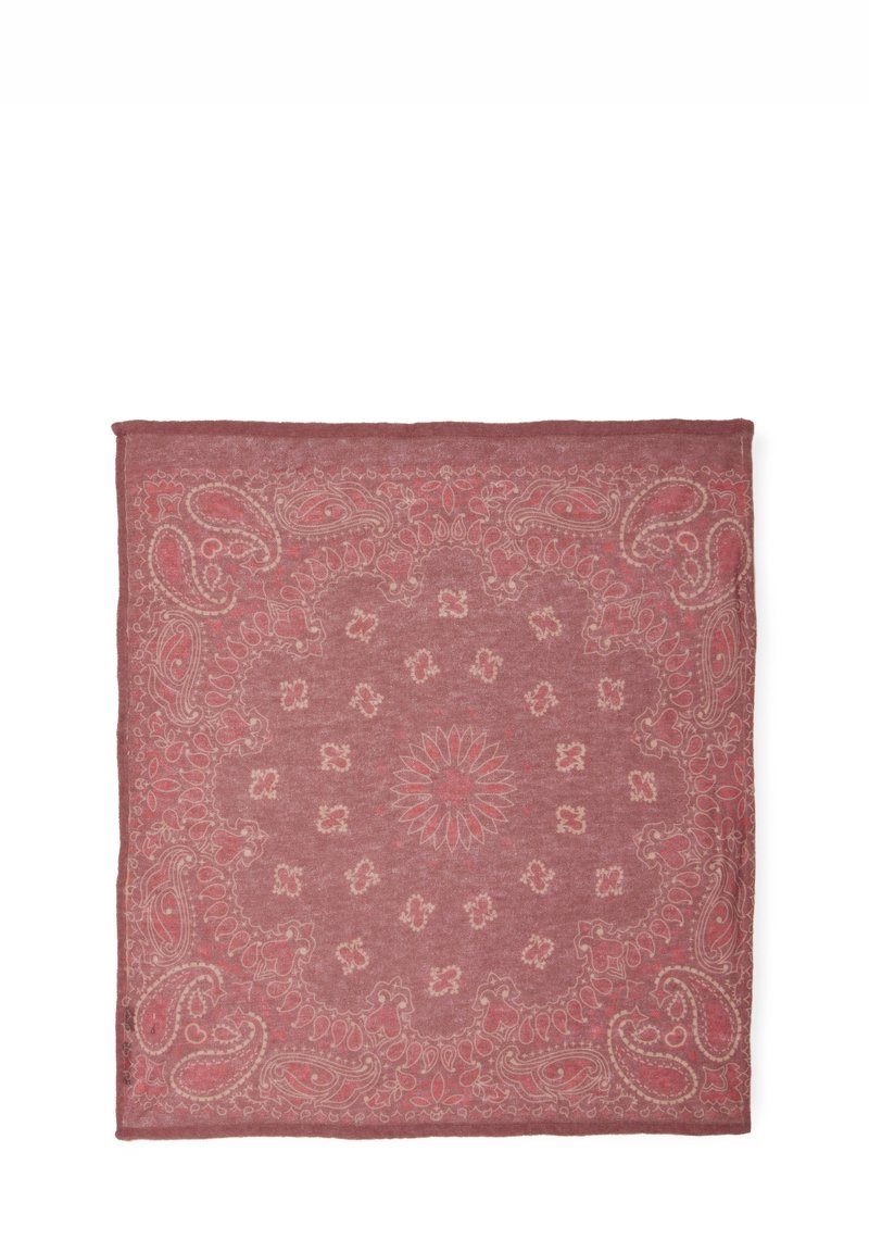 Bandana quadrato di rosa polveroso con intricate rifiniture paisley e floreali in tonalità di rosa più chiare.