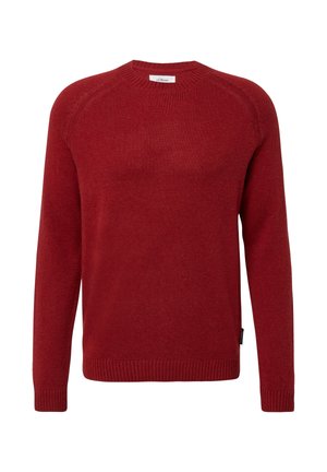 Muška dugos prevučena dukserica s okruglim izrezom u tamnocrvenoj boji sa rebrastim manžetama i rubom, prikazana na bijeloj pozadini.