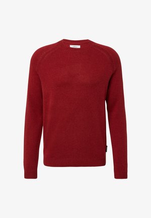 Muška dugos prevučena dukserica s okruglim izrezom u tamnocrvenoj boji sa rebrastim manžetama i rubom, prikazana na bijeloj pozadini.