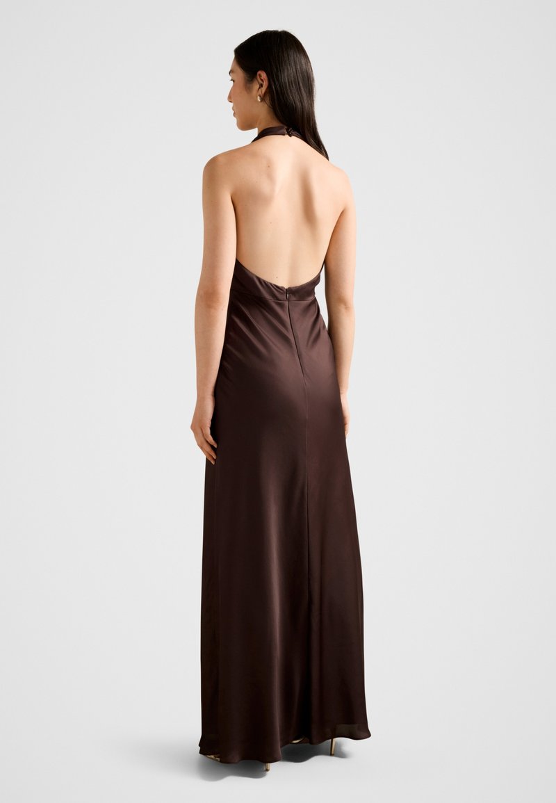 pleated frill halter neck maxi dress Women's Halter Neck Maxi Dress with Cascading Pleated Ruffles – Clynaria