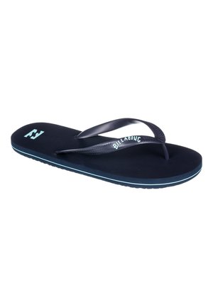 Infradito blu navy con soletta testurizzata, cinturini sottili e logo discreto. Presenta un accento azzurro chiaro lungo il bordo della suola.