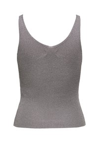 Mouwloze geribbelde gebreide tanktop in metallic grijs met brede bandjes en een aansluitende pasvorm.