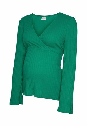 Roheline soonikkootud rasedustopp pikkade varrukatega ja V-kaelusega mähisdisainiga.