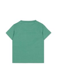 T-shirt a maniche corte in verde menta uniforme. Design semplice con scollo rotondo e tessuto in cotone morbido. Bordature pulite e dettagli di cucitura minimi.