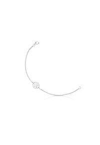 Bracciale in argento con un charm rotondo caratterizzato da un design intagliato. I link della catena sono delicati e rifiniti con un moschettone per una maggiore sicurezza.