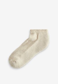 Beige Knöchelsocke aus strukturiertem Stoff mit einem gesprenkelten Muster. Abgerundete Zehenpartie und gerippter Schaft. Leicht und geeignet für die Freizeit.