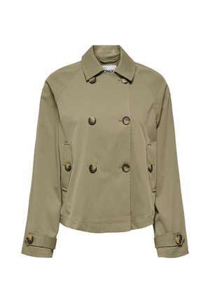 Veste raccourcie kaki à double boutonnage avec large col, poignets boutonnés et poches latérales fenduese.