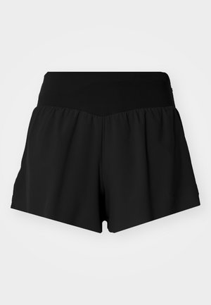 Pantaloni scurti de sport negri, cu un brâu lat și neted, din țesătură lejeră cu formă în A și fante laterale pentru o mobilitate îmbunătățită.