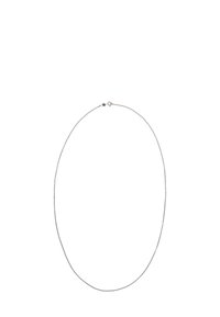 Sølv kædehalskæde med et glat, rundt design. Det har en delikat tekstur og en sikker lukkemekanisme bagpå.