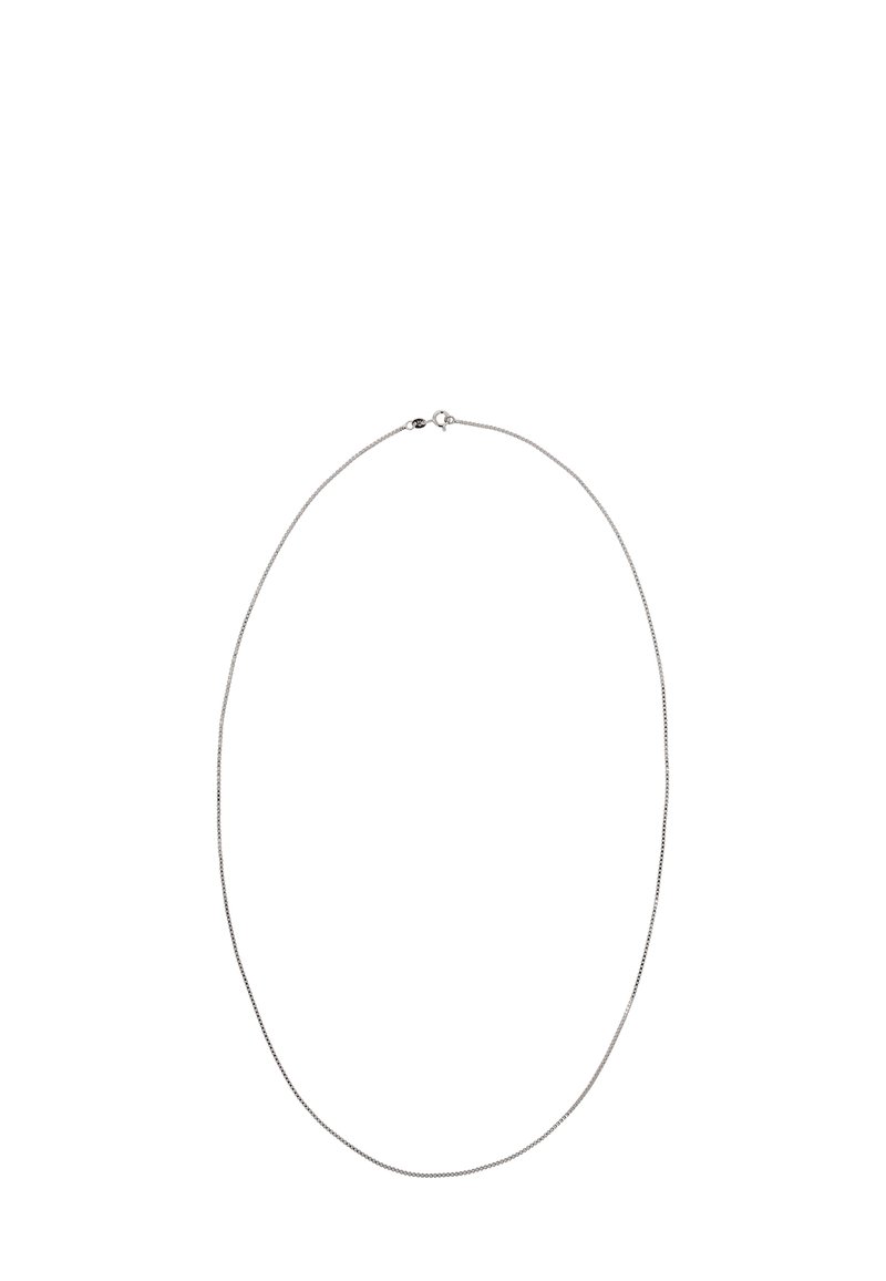 Sølv kædehalskæde med et glat, rundt design. Det har en delikat tekstur og en sikker lukkemekanisme bagpå.