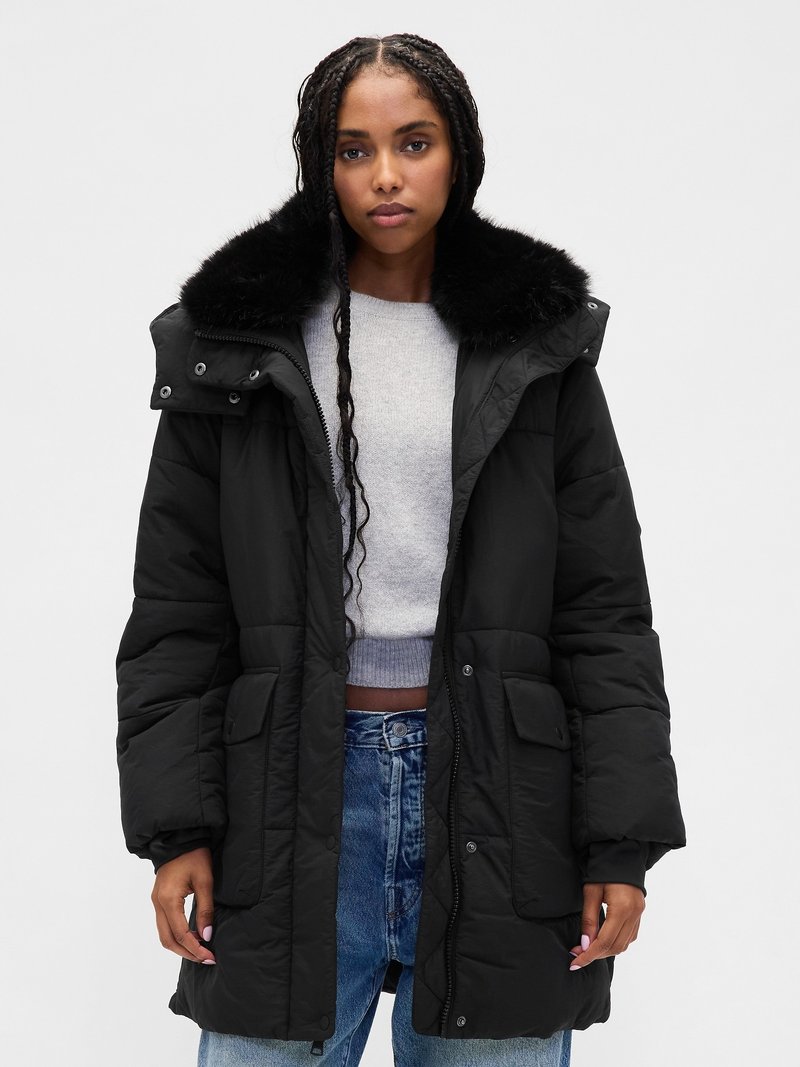 GAP PUFFER COLLAR MIDI - Zimní bunda - black